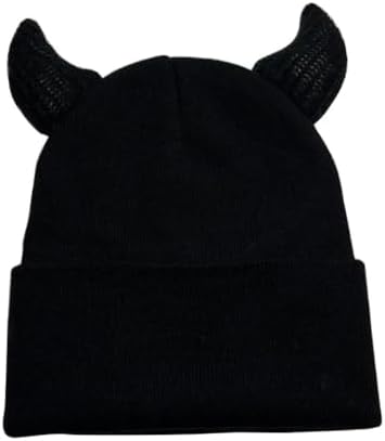 ZITEZHGO Kawaii Devil Horn Knit Beanie Hat for Women Men Girl Y2K Funny Halloween Party Hat Crochet Bucket Cap