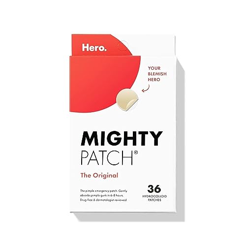 Mighty Patch™ Original patch from Hero Cosmetics – Hydrocolloid Acne Pimple Patch for Covering Zits and Blemishes, Spot Stickers for Face and Skin, Vegan-friendly and Not Tested on Animals (36 Count)