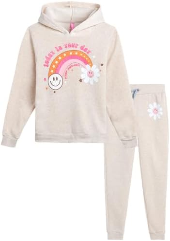 Dreamstar Girls Sweatsuit – 2 Piece Fleece Hoodie Sweatshirt and Jogger Sweatpants – Sequin Fashion Pants Set for Girls, 7-16