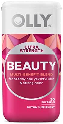 OLLY Ultra Strength Beauty Softgels, Healthy Hair, Skin and Nails, Biotin, Hyaluronic Acid, Collagen Peptides, Total Beauty Supplement, 30 Day Supply – 30 Count