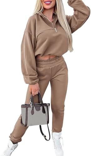 Aleumdr Women 2 Piece Outfits Sweatsuit Oversized Half Zip Pullover Long Sleeve Sweatshirt Jogger Pants Set with Pockets