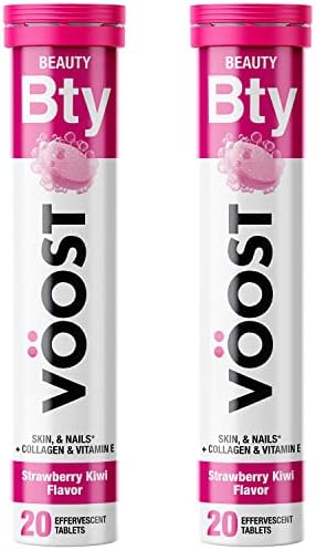 Voost, Beauty, Biotin, Vitamin E, Vitamin C and Collagen to Support Hair, Skin & Nails, Effervescent Vitamin Drink Tablet, Strawberry Kiwi Flavor, No Sugar + Low Calorie Vitamin Blend, 40 Count