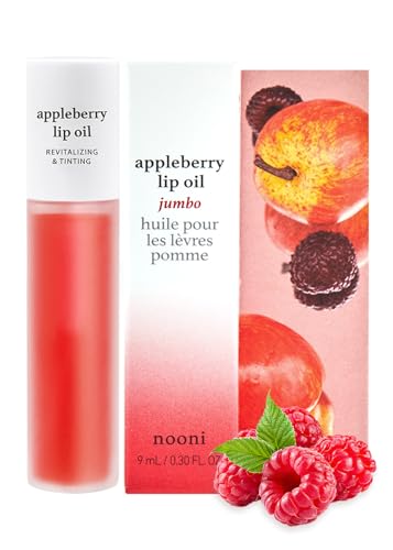 NOONI Korean Lip Oil – Appleberry Jumbo | Lip Stain, Gift, Moisturizing, Revitalizing, and Tinting for Dry Lips with Raspberry Fruit Extract, 0.30 Fl Oz