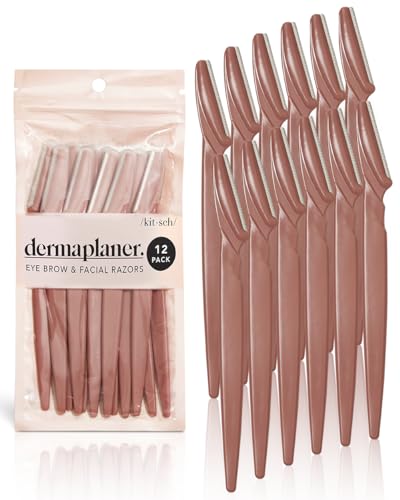 Kitsch Dermaplaning Tool – Face Razors for Women | Eyebrow Razor & Face Shaver for Women | Holiday Gift | Facial Hair Removal for Women | Dermaplane Razor for Women Face, 12 pc (Terracotta)