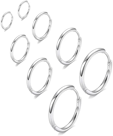 316L Surgical Stainless Steel Huggie Hoop Earrings 6mm 8mm 10mm 11mm 12mm 14mm Hypoallergenic Earrings Hoop Cartilage Helix Lobes Hinged Sleeper Earrings For Men Women Girls