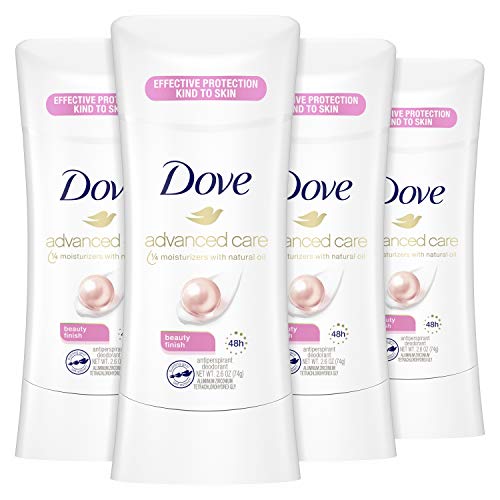 Dove Antiperspirant Deodorant Stick Beauty Finish, 4 Count for Women, for 48 Hour Protection And Soft And Comfortable Underarms, 2.6 oz