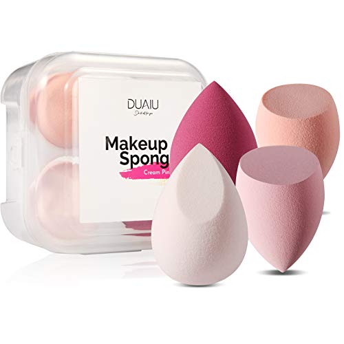 DUAIU 4 Pcs Makeup Sponge Set Blender Beauty Foundation Blending Sponge, Flawless for Liquid, Cream, and Powder, Multi-colored Makeup Sponges with Storage Box