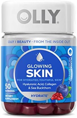 OLLY Glowing Skin Gummy, 25 Day Supply (50 Count), Plump Berry, Hyaluronic Acid, Collagen, Sea Buckthorn, Chewable Supplement (Packaging May Vary)