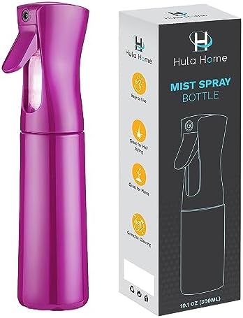 Hula Home Continuous Spray Bottle (10.1oz/300ml) Empty Ultra Fine Plastic Water Mist Sprayer – For Hairstyling, Cleaning, Salons, Plants, Essential Oil Scents & More – Light Purple