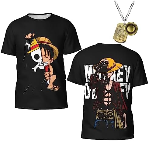 Anime T-Shirt Straw Hat Short Sleeve for Youth Men Women Kids Boys Girls