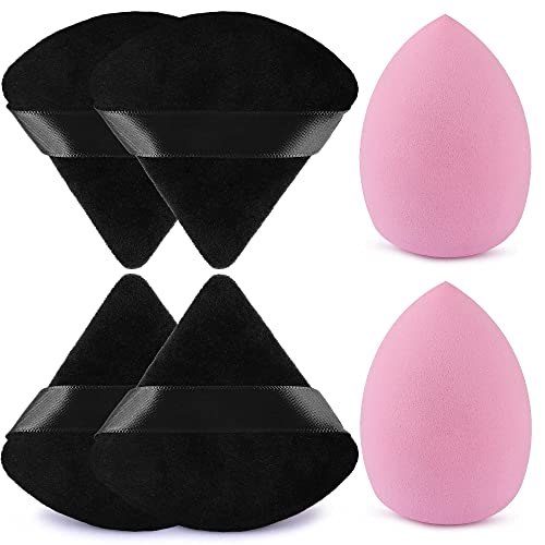 Blenders Sponge& Powder Puff, WSYUB 2pcs Beauty Makeup Sponge for Blending and 4pcs Black Triangle Velvet Powder Puff