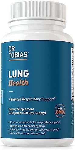 Dr. Tobias Lung Health, Lung Support Supplement with Vitamin C, Butterbur, Quercetin & Bromelain, Lung Cleanse & Detox Formula for Bronchial & Respiratory System, Non-GMO, 60 Capsules, 60 Servings