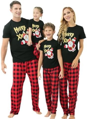 Family Pajamas Buffalo Plaid Pajamas Set Christmas Pajamas Matching Family Pj Set Long Sleeve Tops and Plaid Pants