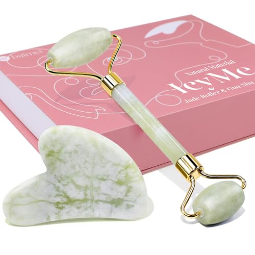 BAIMEI Jade Roller & Gua Sha Set Face Roller and Gua Sha Facial Tools for Skin Care Routine and Puffiness, Self Care Gift for Men Women – Light Green