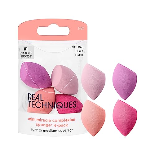 Real Techniques Mini Miracle Complexion Sponges, Small Makeup Blending Sponges, For Foundation & Concealer, Mini Size for Under Eyes & Touch-Ups, Natural Makeup, Packaging May Vary, 4 Count