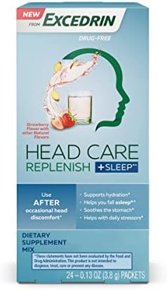 Excedrin Head Care Replenish Plus Sleep From Excedrin with Electrolytes, L-theanine, Ginger and Melatonin, Dietary Supplement for Head Health Support – 24 Packets