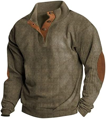 Henley Shirt for Men,Fall Lightweight Sweatshirt Vintage Solid Pullover Casual Sweater with Patched Elbow