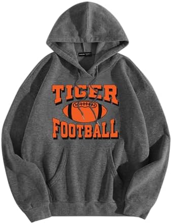 BLUBUKLKUN Hoodies for Men Women Tiger Football Print Long Sleeve Crewneck Loose Hooded Tops Sweatshirt Hoodie