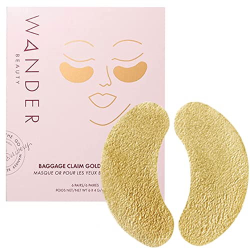 Wander Beauty Baggage Claim – Gold Foil Under Eye Patches For Dark Circles and Puffiness – Under Eye Mask Depuffs & Firms – Brightening Eye Mask for Under Eye Bags (6 Pairs)