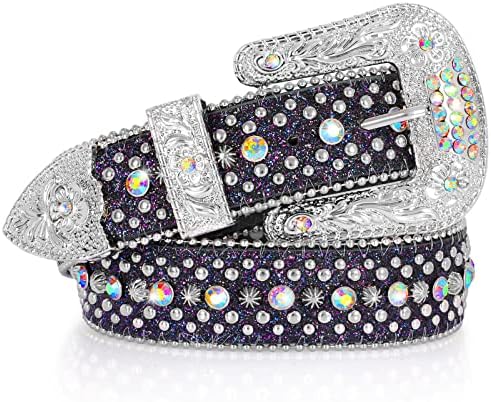 SUOSDEY Men Women Rhinestone Belt Western Cowboy Cowgirl Shine Crystal Diamond Studded Luxury Strap Belts