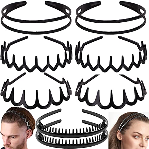 ULTIMUTE 8 PCS Fashion Effortless Plastic Headbands with Teeth Comb Black Skinny Headbands No Slip Hair Bands for Women Men Teen Girls, Lacquered Black