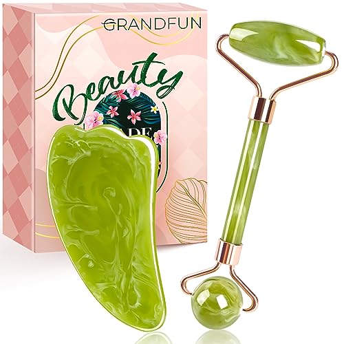 Gifts for Women Christmas Stocking Stuffers: Face Roller Gua Sha Tool Set Unique Birthday Present Ideas Gadget for Wife Mom Her Girls Sister Female Who Have Everything – Facial Skin Beauty Massager