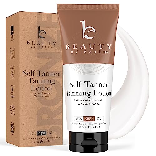 Beauty by Earth Self Tanner – Self Tanning Lotion for Body, Natural & Organic Ingredients Clear Sunless Tanning Lotion Best Sellers, Fake Tan & Quick Tan for Bronzer Glow for Men & Women