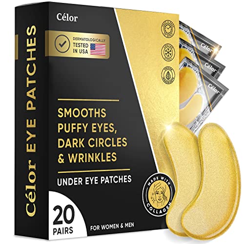 Under Eye Patches (20 Pairs) – Golden Under Eye Mask Amino Acid & Collagen, Under Eye Mask for Face, Dark Circles and Puffiness, Beauty & Personal Care