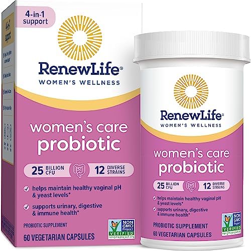 Renew Life Women’s Probiotic Capsules, Supports Vaginal, Urinary, Digestive and Immune Health, L. Rhamnosus GG, Dairy, Soy and gluten-free, 25 Billion CFU, 60 Count