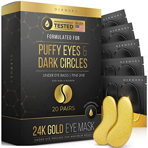 DERMORA Golden Glow Under Eye Patches (20 Pairs Eye Gels) – Rejuvenating Treatment for Dark Circles, Puffy Eyes, Refreshing, Revitalizing, Travel, Wrinkles