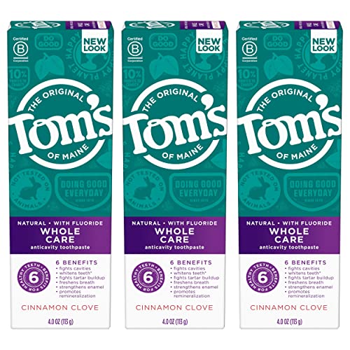 Tom’s of Maine Whole Care Natural Toothpaste with Fluoride, Cinnamon Clove, 4.0 oz. 3-Pack (Packaging May Vary)