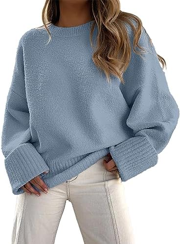 ANRABESS Women’s Crewneck Long Sleeve Oversized Fuzzy Knit Chunky Warm Pullover Sweater Top