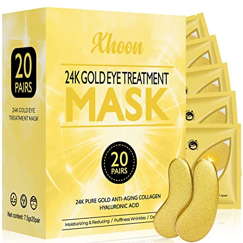 Xhoon 24K Gold Under Eye Patches – 20 Pairs Amino Acid & Collagen, Under Eye Mask for Face Care, Dark Circles and Puffiness, Beauty & Personal Care