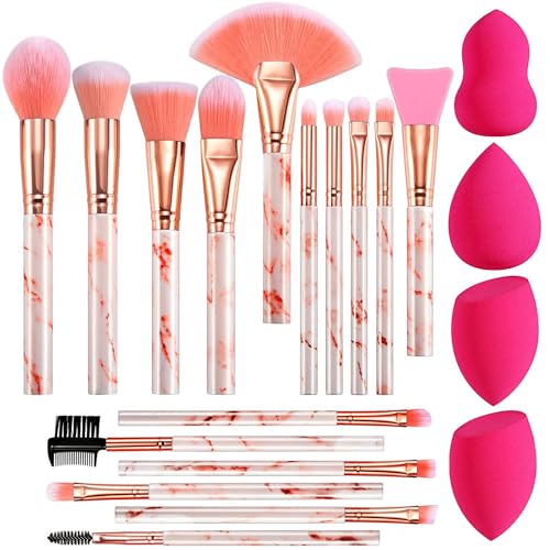 DUAIU Makeup Brushes 16PCS Marble Handle Professional Makeup Brushes Set with 4PCs Makeup Sponge Blenders and 1 Brush Cleaner Foundation Brushes Eyeshadow Brush Lip Brush Set Make Up Tool