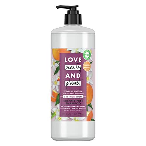 Love Beauty and Planet Sulfate-Free Shampoo Vegan Biotin & Sun-Kissed Mandarin Deep Cleanse, Hydrate, Strengthen, Volumize & Shine 5-in-1 Multi-Benefit Nourishing Shampoo 32 oz