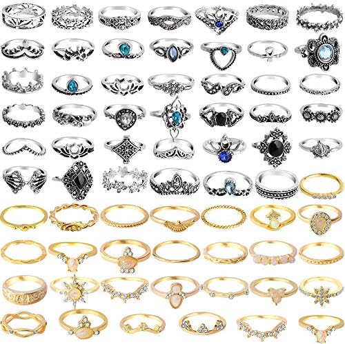 ONESING 69-99 Pcs Knuckle Rings for Women Stackable Rings Set Silver Rings Gold Bohemian Retro Vintage Joint Finger Rings Hollow Carved Flowers Knuckle Midi Rings