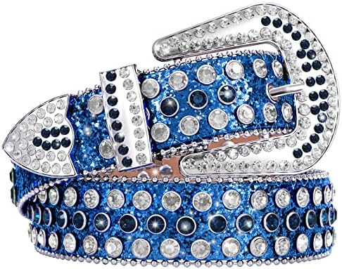 SUOSDEY Men Women Fashion Rhinestone Belt Western Cowgirl Bling Studded Design Leather Diamond Belt for Jeans Dress