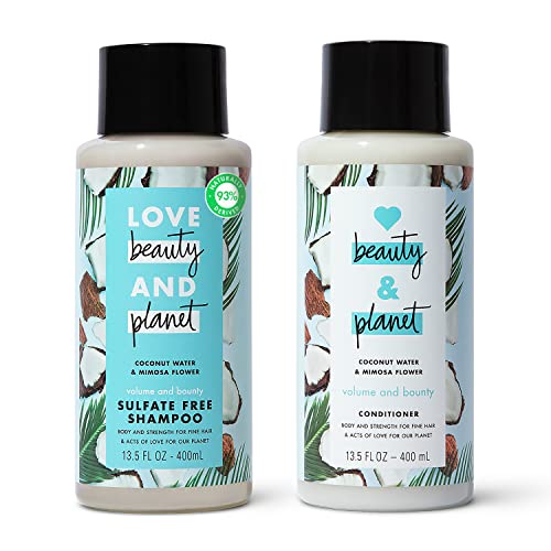 Love Beauty And Planet Volume and Bounty Thickening Shampoo and Conditioner For Hair Volume and Fine Hair Care Coconut Water & Mimosa Flower, Paraben Free, Silicone Free, and Vegan 13.5 oz 2 count